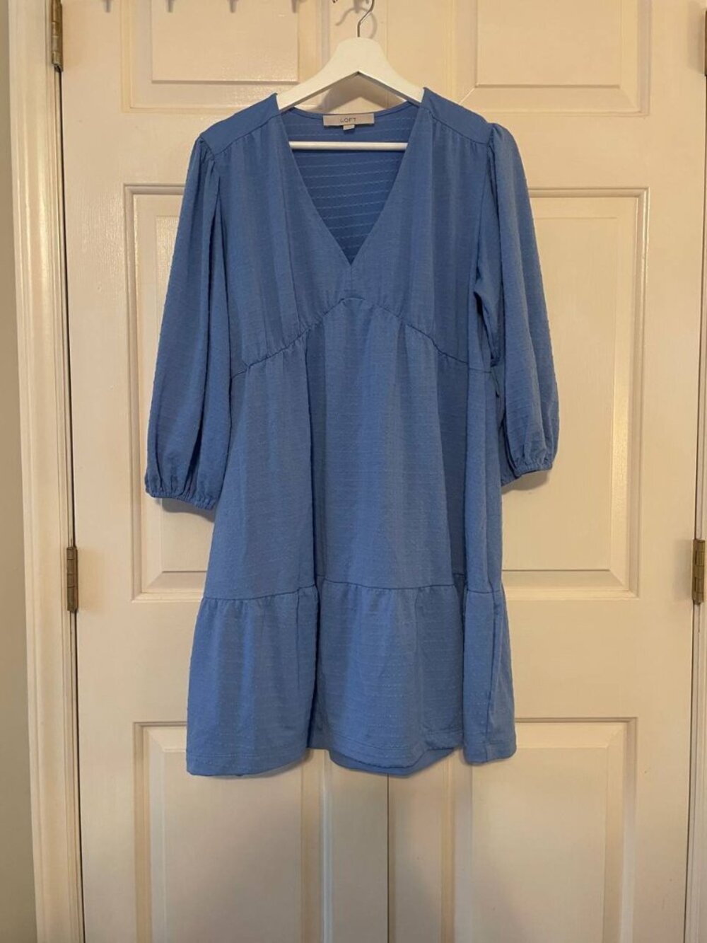 LOFT Blue Textured Babydoll Dress Size 10 | Cottagecore Soft Girl Style